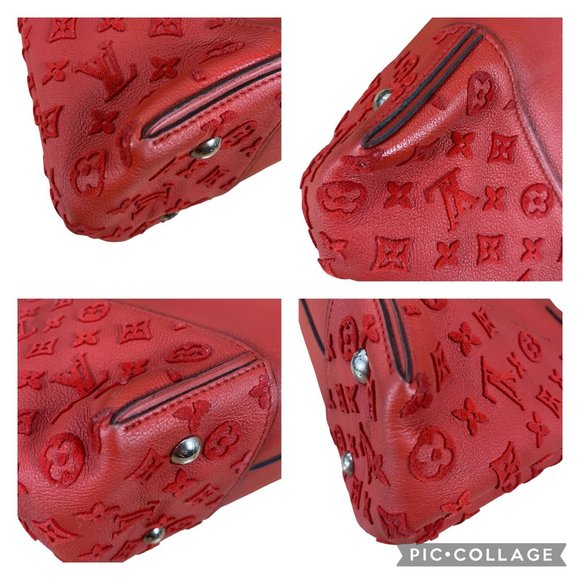 LOUIS VUITTON Authentic W Veau PM Cachemire Red Leather Tote Handbag Monogram LV - Picture 4 of 10